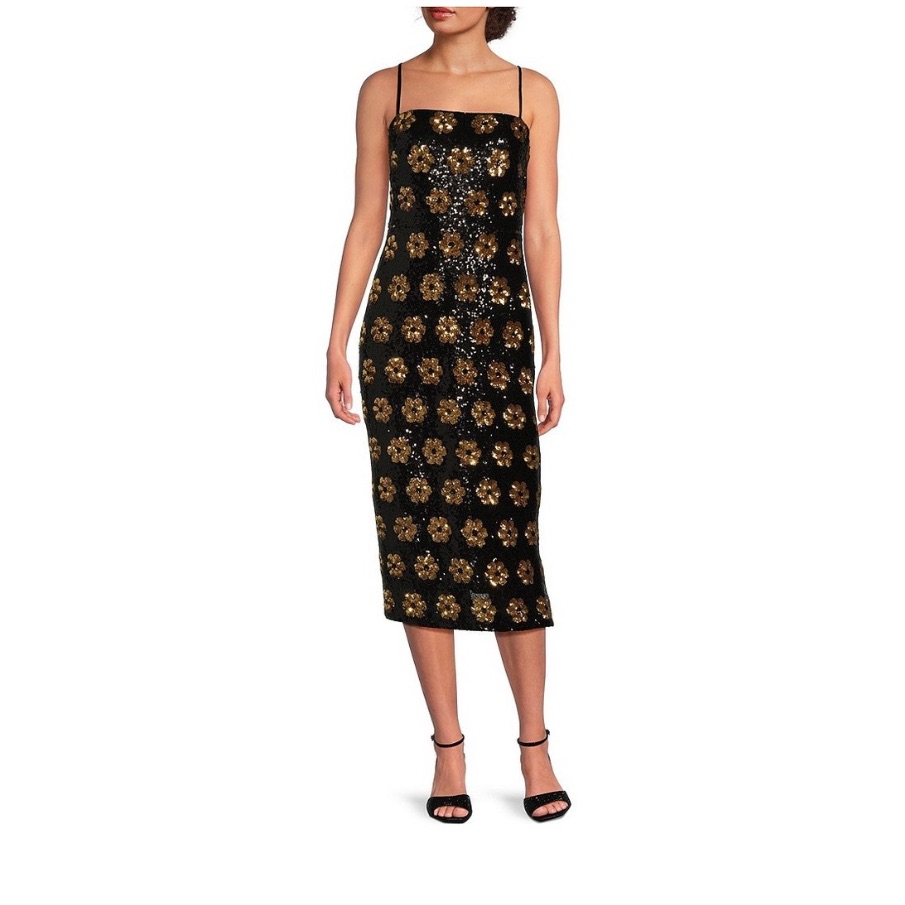Nwt Alex Marie Celine Floral Sequin Square Neck Sheath Midi Dress Party Size 16